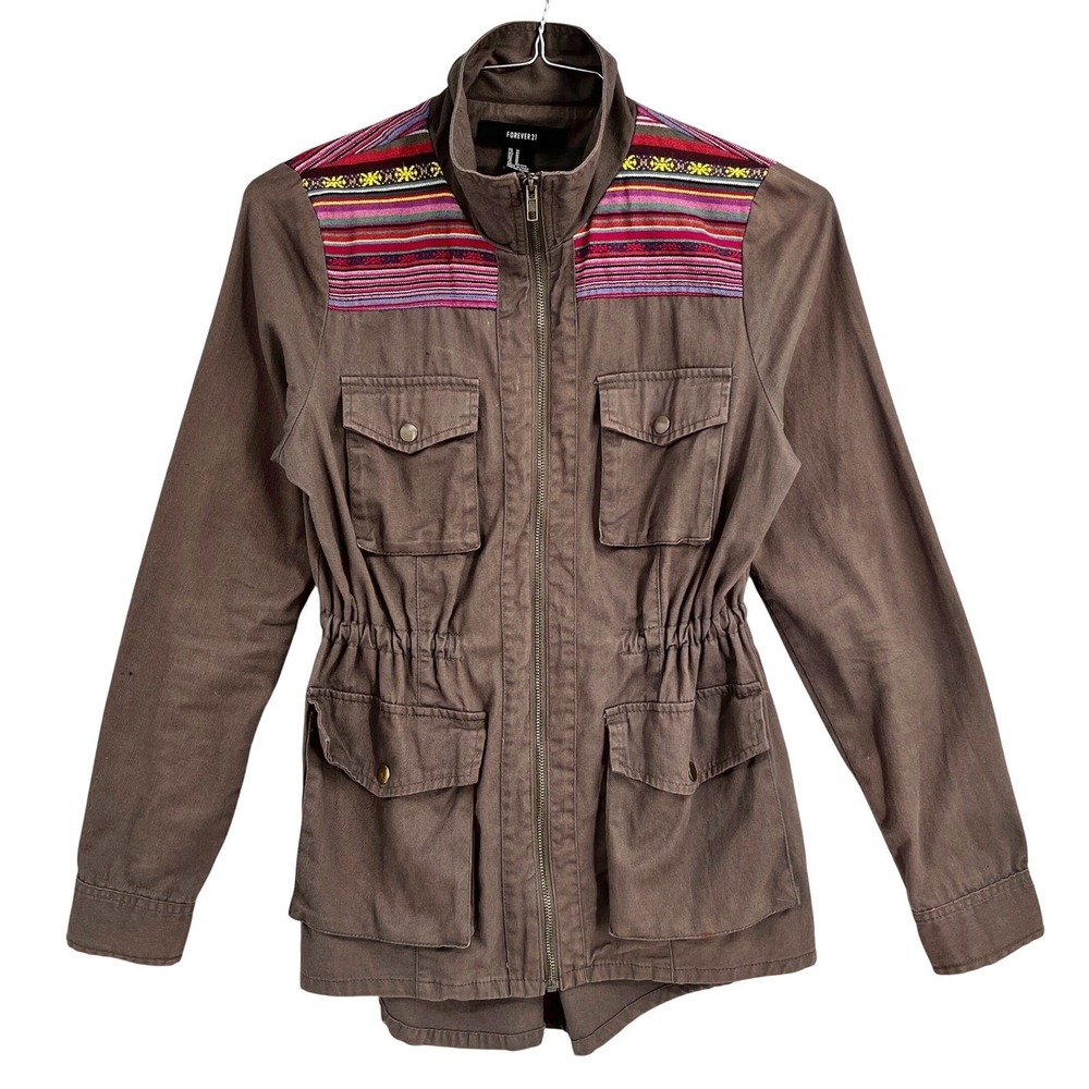 Womens Utility Festival Jacket Brown Southwestern Tapestry Guatemalen Accent M